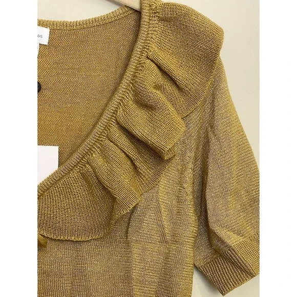 Lovers + Friends Blouse Ivy Crop Top Ruffle Trim Mustard Gold Size Small - Picture 2 of 4